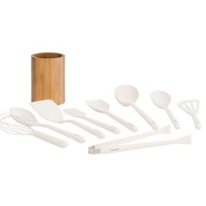 White Kitchen Utensil Set with Holder